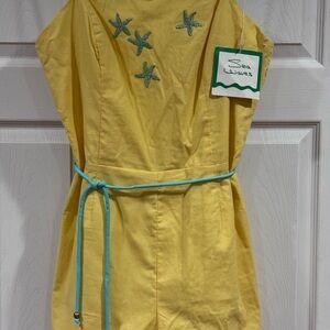 vintage 1970's Sea waves swim romper with Starfish Embroidery